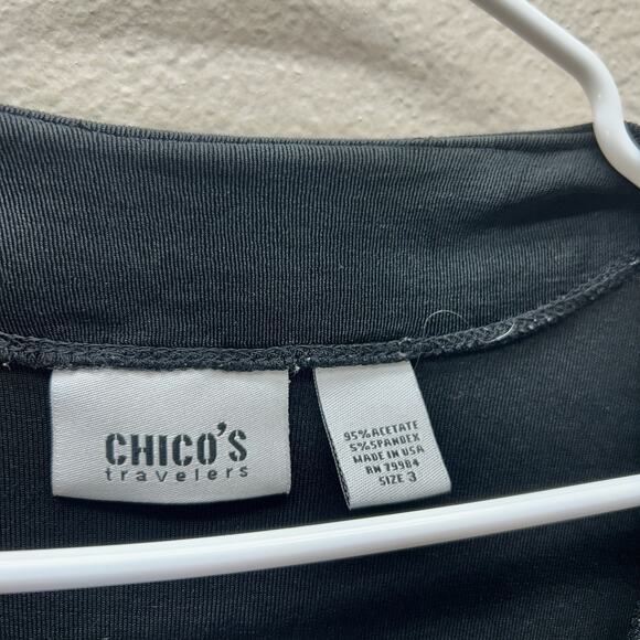 Chicos Sweater 3 XL Black Travelers Cardigan Gold Button Open Knit Witchy 90s - Picture 3 of 8